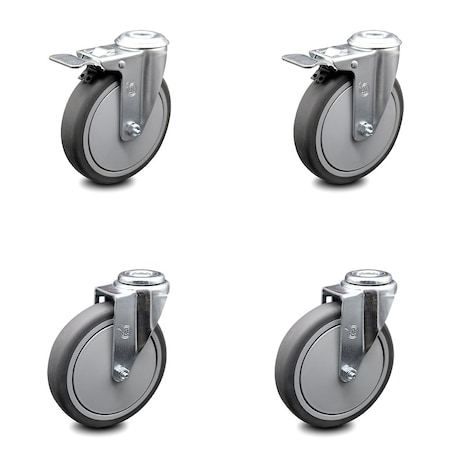 Service Caster 6 Inch Thermoplastic Rubber Swivel Bolt Hole Caster Set with 2 Total Lock Brake SCC-BHTTL20S614-TPRB-2-S-2